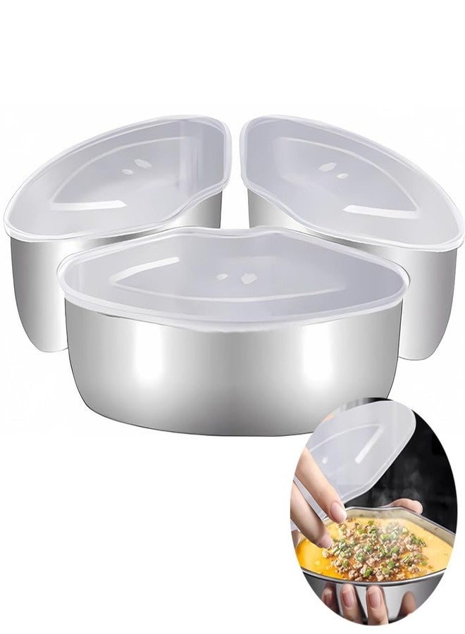 Ouliget Stainless Steel Triangular Food Steamer Box,Tray Dishes Box Tray Set With Plastic Cover,Mini Steamer Cookers Insert Pot Food Holder,3Pieces - Image 1
